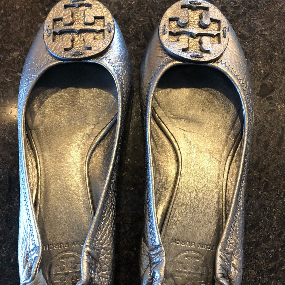 Tory Burch pewter ballet flats. Size 8.5